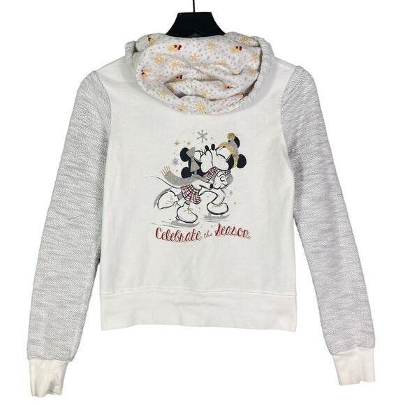 Disney Parks Christmas Kids XS Zip Hoodie White‎ Drawstring Mickey Mouse - Picture 1 of 10